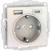 Розетка с заземлением +2xUSB тип A+C без рамки Systeme Electric AtlasDesign 1-м. жемчуг картинка